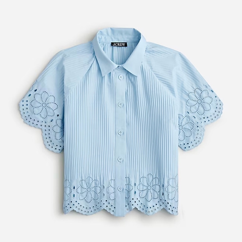 J.Crew Pleated eyelet-trim shirt in cotton poplin (L)